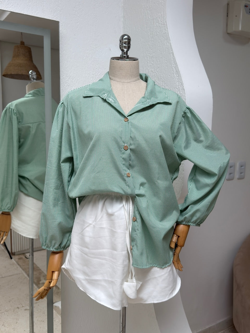 Camisa Bianca - Listra Verde