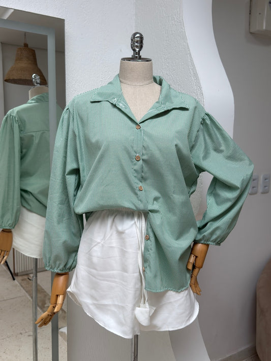 Camisa Bianca - Listra Verde