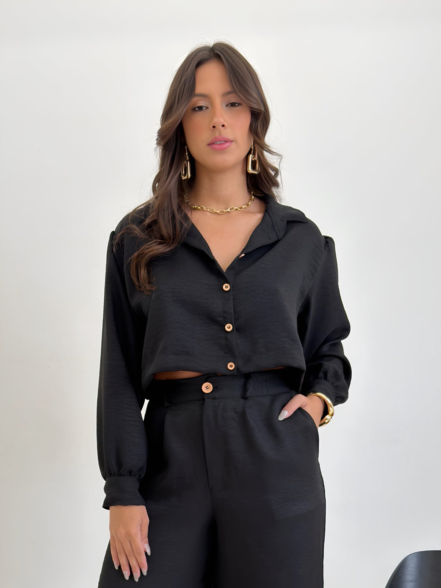 Camisa Cropped Emily - Preto