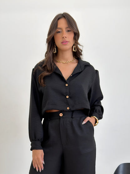 Camisa Cropped Emily - Preto
