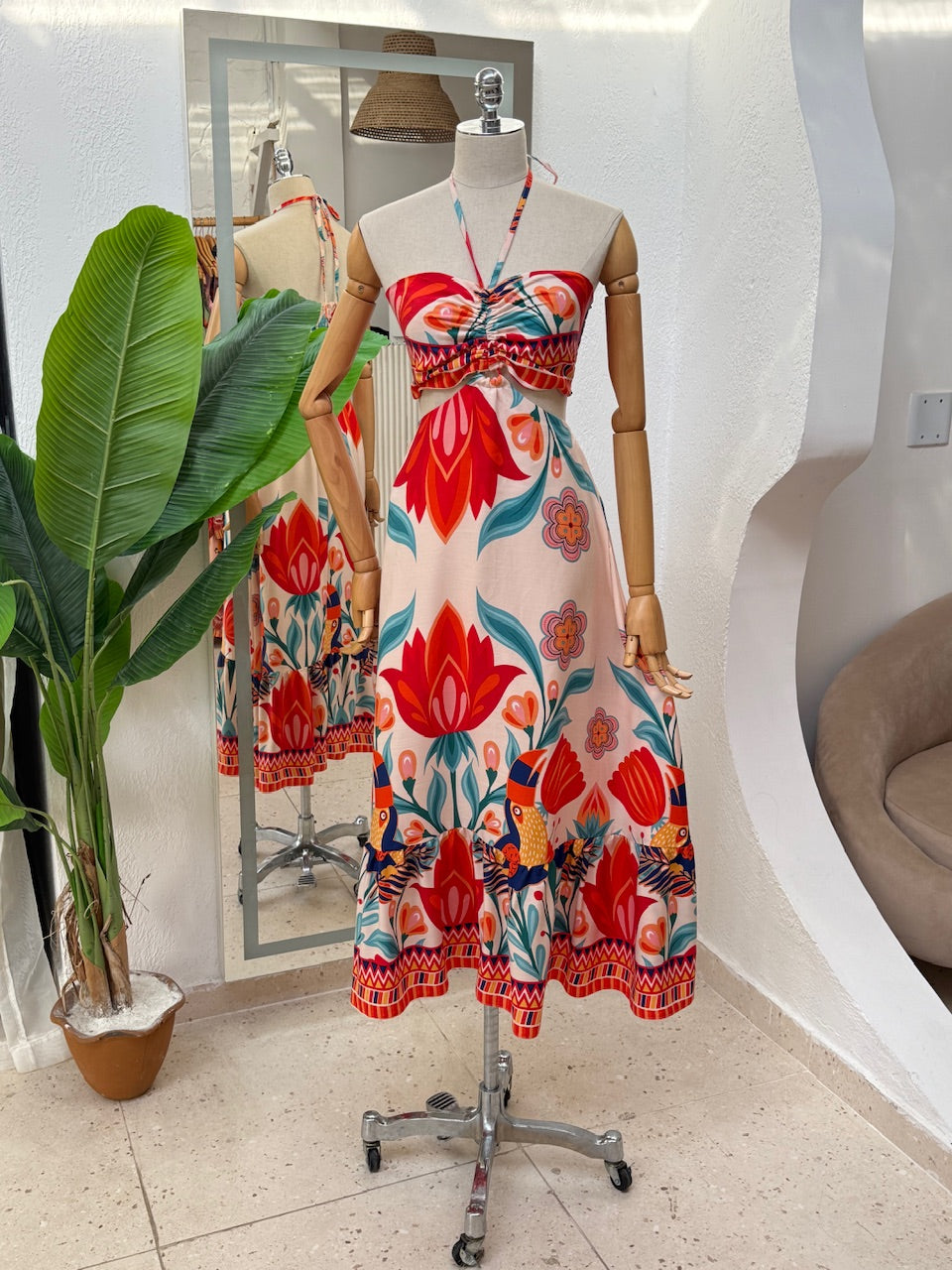 Vestido Agnes - Barrado bege