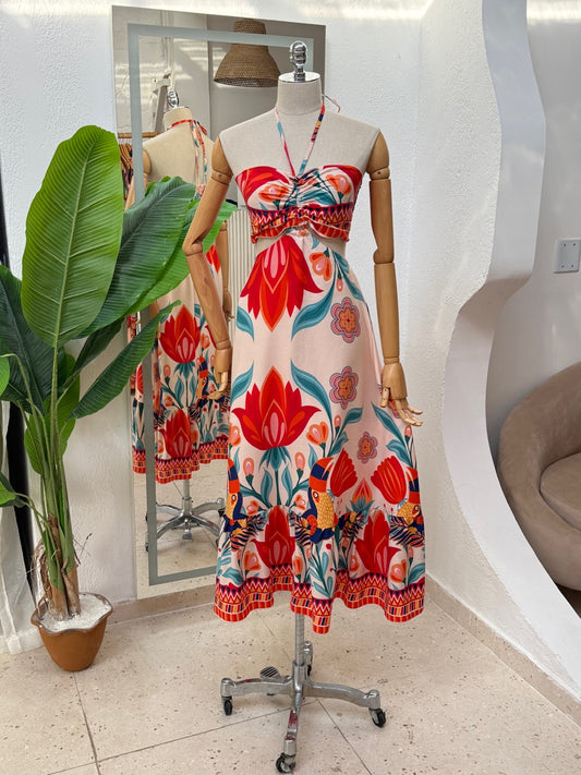 Vestido Agnes - Barrado bege
