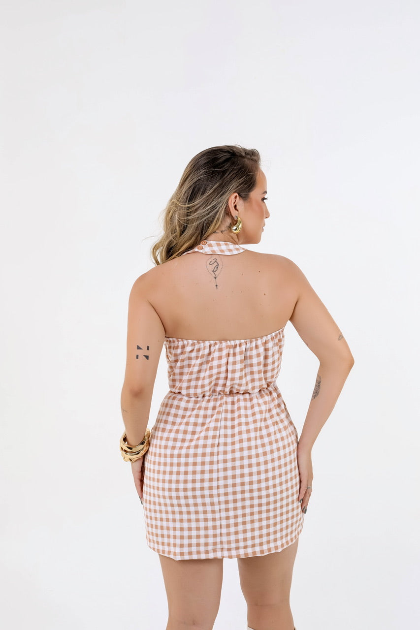 Vestido Ana - Xadrez bege