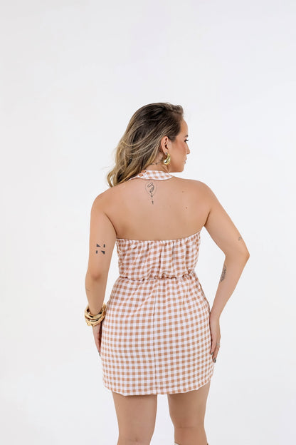 Vestido Ana - Xadrez bege