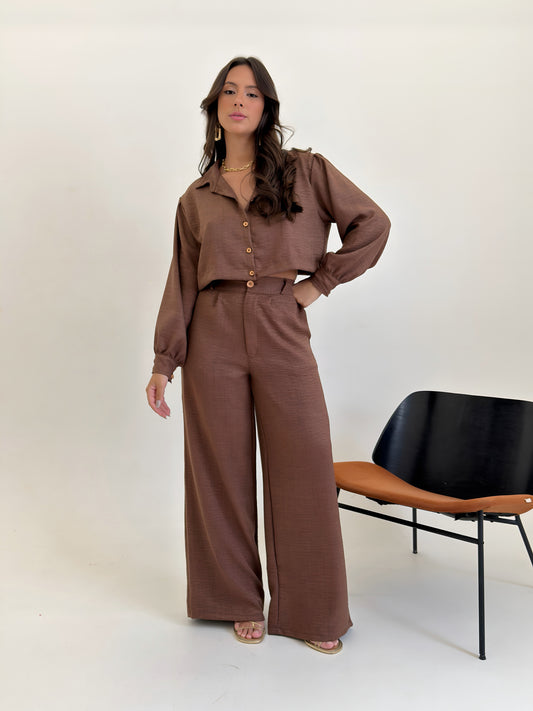 Camisa Cropped Emily - Marrom