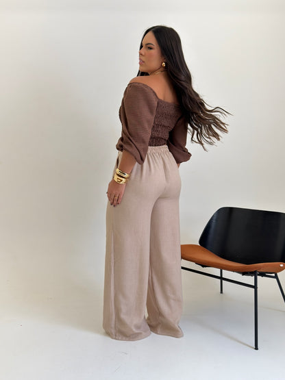 Calça Pantalona - BEGE