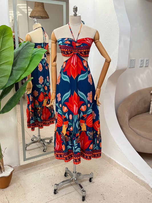 Vestido Agnes - Barrado azul