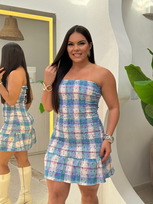 Vestido Xadrez - Azul