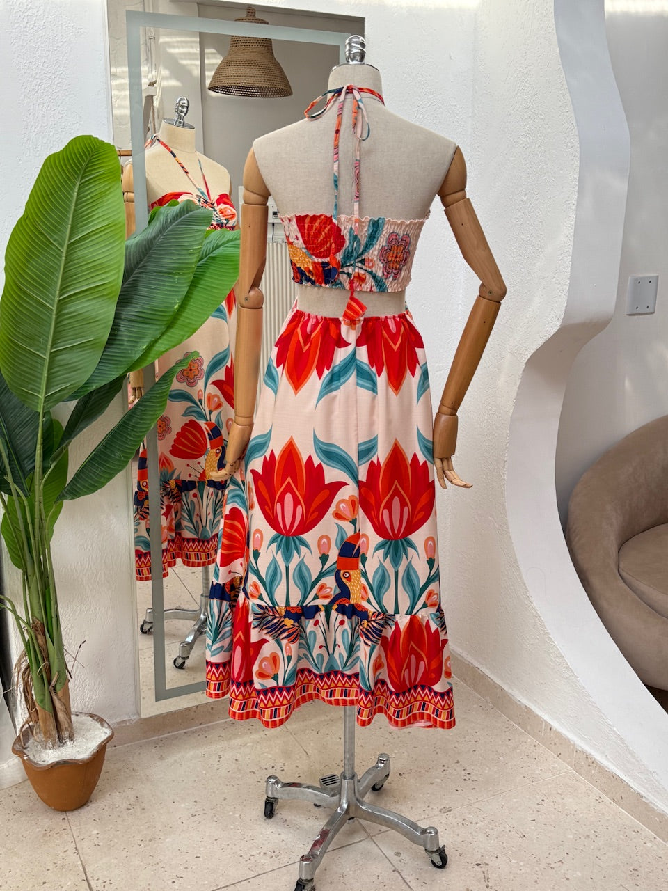 Vestido Agnes - Barrado bege